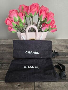 CHANEL Black Dust Bag Pair with White Logo